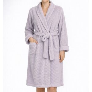 Carole Hochman Womens Gray Shawl Collar Plush Wrap Robe Patch Pockets Size L